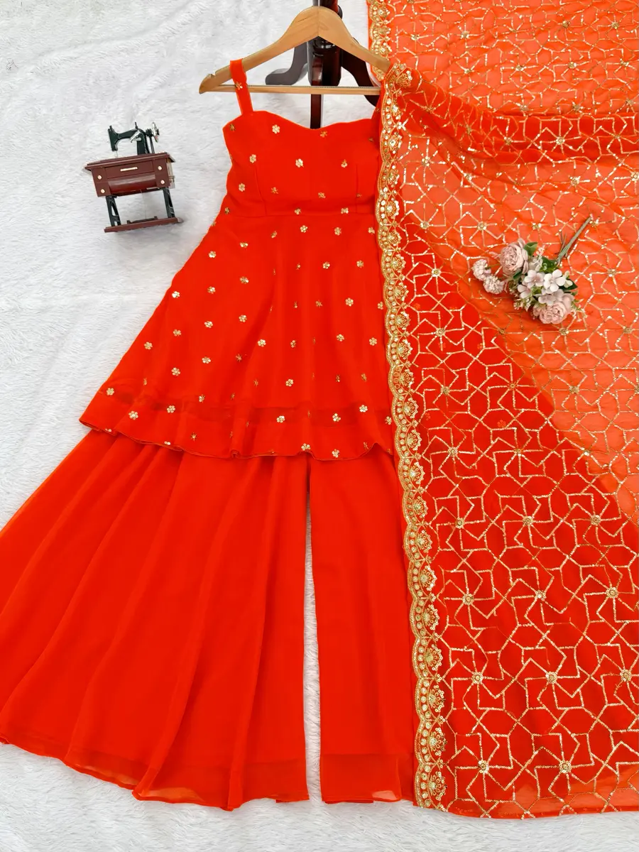 FANCY GEORGETTE THREAD WITH SEQUENCE WORK TOP PALAZZO WITH DUPATTA FESTIVE WEAR WHOLESALE PRICE ETHNIC GARMENT (7)