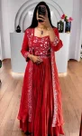 FANCY GEORGETTE THREAD, ZARI & SEQUENCE EMBROIDERY WORK LEHENGA BLOUSE AND SHRUG RED