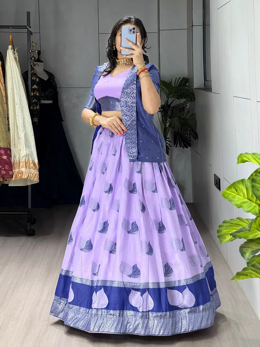 FANCY JACQUARD SILK WEAVING WITH CONTRAST BORDER WORK LEHENGA CHOLI WITH DUPATTA WEDDING WEAR WHOLESALE PRICE ETHNIC GARMENT (13)