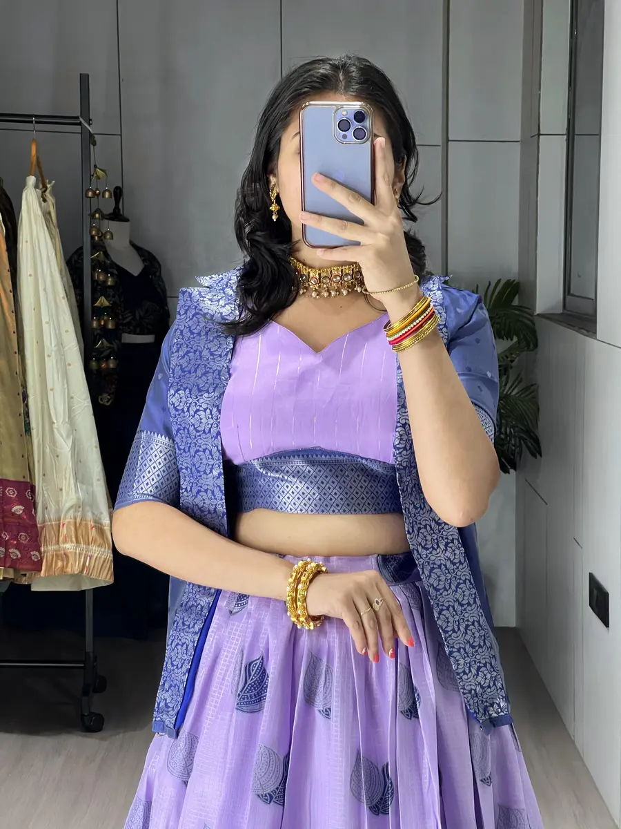 FANCY JACQUARD SILK WEAVING WITH CONTRAST BORDER WORK LEHENGA CHOLI WITH DUPATTA WEDDING WEAR WHOLESALE PRICE ETHNIC GARMENT (14)