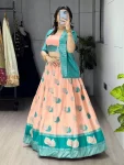 FANCY JACQUARD SILK WEAVING WITH CONTRAST BORDER WORK LEHENGA CHOLI WITH DUPATTA WEDDING WEAR WHOLESALE PRICE ETHNIC GARMENT (15)