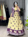 FANCY JACQUARD SILK WEAVING WITH CONTRAST BORDER WORK LEHENGA CHOLI WITH DUPATTA WEDDING WEAR WHOLESALE PRICE ETHNIC GARMENT (6)