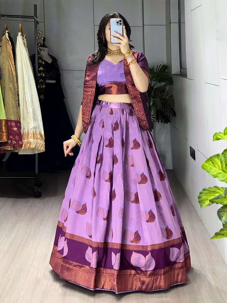 FANCY JACQUARD SILK WEAVING WITH CONTRAST BORDER WORK LEHENGA CHOLI WITH DUPATTA WEDDING WEAR WHOLESALE PRICE ETHNIC GARMENT (7)