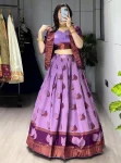 FANCY JACQUARD SILK WEAVING WITH CONTRAST BORDER WORK LEHENGA CHOLI WITH DUPATTA WEDDING WEAR WHOLESALE PRICE ETHNIC GARMENT (7)