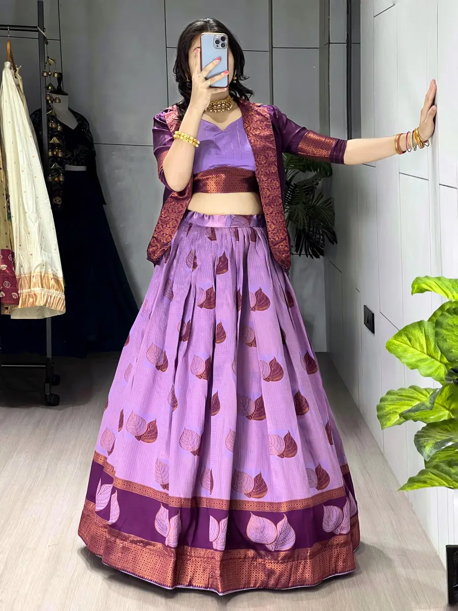FANCY JACQUARD SILK WEAVING WITH CONTRAST BORDER WORK LEHENGA CHOLI WITH DUPATTA WEDDING WEAR WHOLESALE PRICE ETHNIC GARMENT (9)