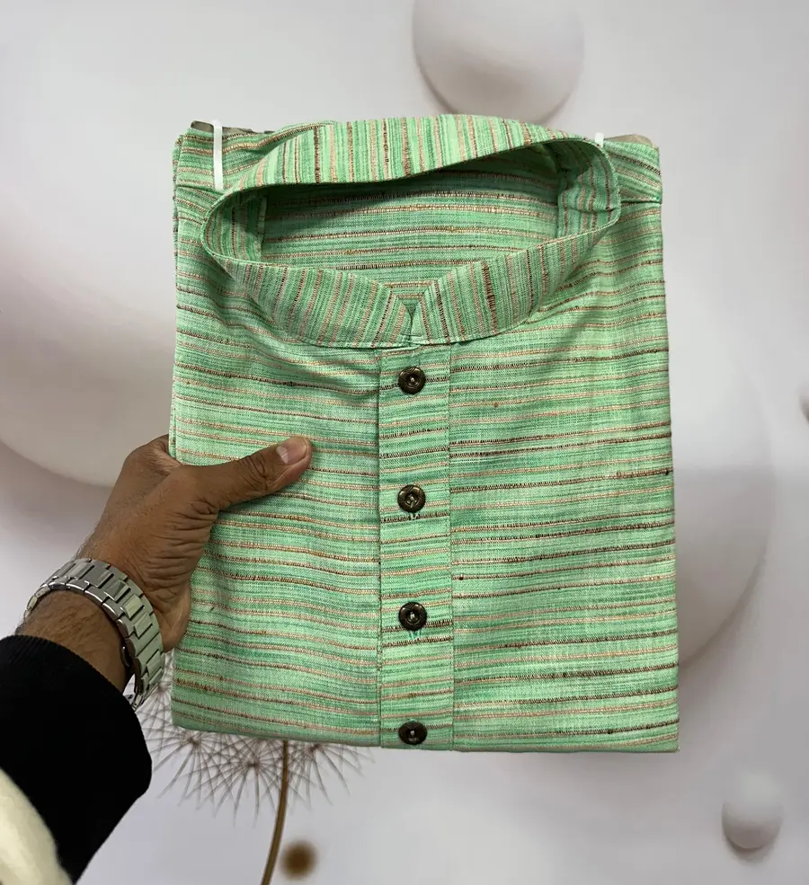 FANCY KHADI LINEN HANDWOVEN WORK MEN'S KURTA PAYJAMA FESTIVE WEAR WHOLESLAE PRICE ETHNIC GARMENT (5)