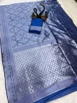 FANCY LICHI SILK BANARASI WEAVING WORK SAREE WITH UNSTITCHED BLOUSE FESTIVE WEAR WHOLESALE PRICE ETHNIC GARMENT (6)