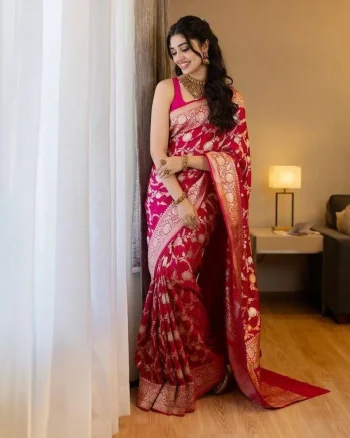 FANCY LICHI SILK JACQUARD WORK SAREE WITH UNSTITCHED BLOUSE SAREE WITH UNSTITCHED BLOUSE RANI