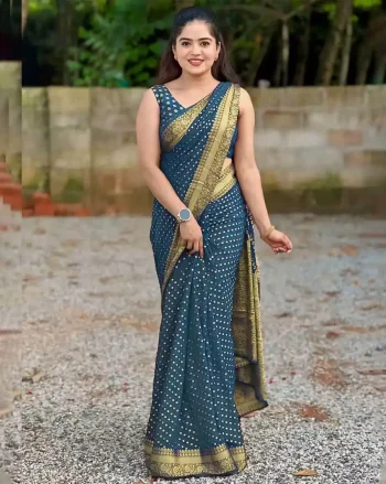 FANCY LICHI SILK RICH PALLU & JACQUARD WORK SAREE WITH UNSTITCHED BLOUSE RAMA