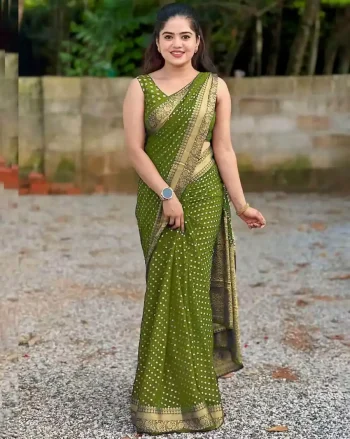 FANCY LICHI SILK RICH PALLU & JACQUARD WORK SAREE WITH UNSTITCHED BLOUSE MEHNDI
