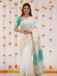 FANCY LINEN COTTON WEAVING WORK SAREE WITH UNSTITCHED BLOUSE RAMA