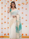 FANCY LINEN COTTON WEAVING WORK SAREE WITH UNSTITCHED BLOUSE FESTIVE WEAR WHOLESALE PRICE ETHNIC GARMENT (13)