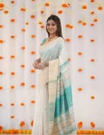 FANCY LINEN COTTON WEAVING WORK SAREE WITH UNSTITCHED BLOUSE FESTIVE WEAR WHOLESALE PRICE ETHNIC GARMENT (13)