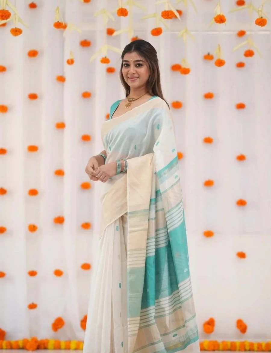 FANCY LINEN COTTON WEAVING WORK SAREE WITH UNSTITCHED BLOUSE FESTIVE WEAR WHOLESALE PRICE ETHNIC GARMENT (6)