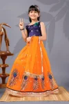 FANCY NET SEQUENCE EMBROIDERY WORK KID'S LEHENGA CHOLI WITH DUPATTA ORANGE