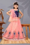 FANCY NET SEQUENCE EMBROIDERY WORK KID'S LEHENGA CHOLI WITH DUPATTA PEACH