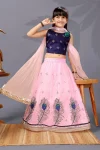 FANCY NET SEQUENCE EMBROIDERY WORK KID'S LEHENGA CHOLI WITH DUPATTA BABY PINK