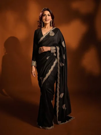 FANCY RANGOLI SILK ZARI THREAD WITH SEQUENCE EMBROIDERY WORK WITH CUT BORDER WORK SAREE WITH UNSTITCHED BLOUSE BLACK