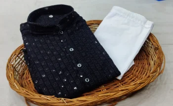 FANCY RAYON EMBROIDERY SEQUENCE WORK MEN'S KURTA PAYJAMA NAVY BLUE