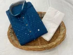 FANCY RAYON EMBROIDERY SEQUENCE WORK MEN'S KURTA PAYJAMA BLUE
