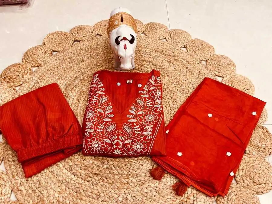 FANCY RAYON EMBROIDERY WORK TOP BOTTOM WITH DUPATTA FESTIVE WEAR WHOLESALE PRICE ETHNIC GARMENT (1)