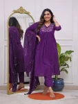 FANCY RAYON EMBROIDERY WORK TOP BOTTOM WITH DUPATTA PURPLE