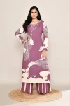 FANCY RAYON PRINTED WORK TOP BOTTOM SET PURPLE