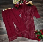 FANCY RAYON SEQUENCE WORK TOP BOTTOM SET MAROON
