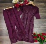 FANCY RAYON SEQUENCE WORK TOP BOTTOM SET WINE