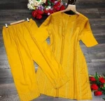 FANCY RAYON SEQUENCE WORK TOP BOTTOM SET YELLOW