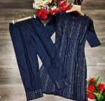 FANCY RAYON SEQUENCE WORK TOP BOTTOM SET NAVY BLUE