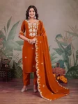 FANCY ROMAN SILK EMBROIDERY WORK TOP BOTTOM WITH DUPATTA ORANGE