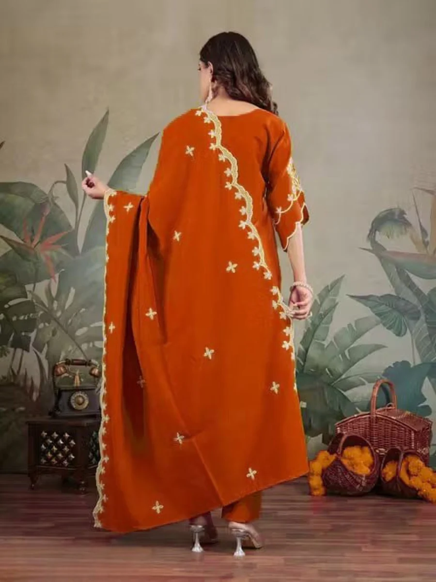 FANCY ROMAN SILK EMBROIDERY WORK TOP BOTTOM WITH DUPATTA FESTIVE WEAR WHOLESALE PRICE ETHNIC GARMENT (5)