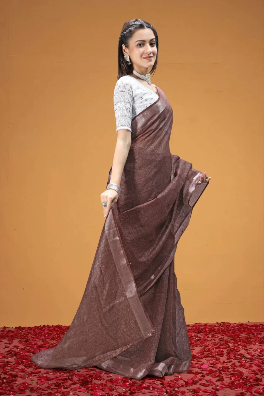 FANCY TISSUE SILK WEAVING WORK SAREE WITH UNSTITCHED BLOUSE FESTIVE WEAR WHOLESALE PRICE ETHNIC GARMENT (17)