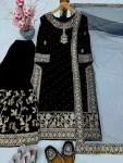FANCY VELVET EMBROIDERY CHAIN SEQUENCE WORK WITH RIVET MOTI HAND WORK TOP SHARARA WITH DUPATTA WEDDING WEAR WHOLESALE PRICE ETHNIC GARMENT (3)