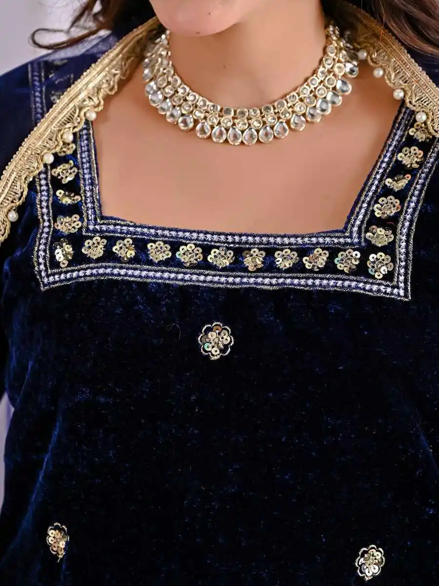 FANCY VELVET EMBROIDERY MULTI NEEDLE SEQUENCE WORK TOP BOTTOM WITH DUPATTA FESTIVE WEAR WHOLESALE PRICE ETHNIC GARMENT (11)