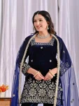 FANCY VELVET EMBROIDERY MULTI NEEDLE SEQUENCE WORK TOP BOTTOM WITH DUPATTA FESTIVE WEAR WHOLESALE PRICE ETHNIC GARMENT (5)