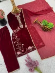 FANCY VELVET EMBROIDERY SEQUENCE WORK TOP BOTTOM WITH DUPATTA FESTIVE WEAR WHOLESALE PRICE ETHNIC GARMENT (8)