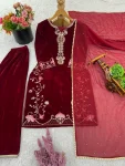 FANCY VELVET EMBROIDERY SEQUENCE WORK TOP BOTTOM WITH DUPATTA FESTIVE WEAR WHOLESALE PRICE ETHNIC GARMENT (8)