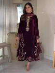 FANCY VELVET EMBROIDERY SEQUENCE WORK TOP BOTTOM WITH DUPATTA MAROON