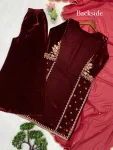 FANCY VELVET EMBROIDERY WORK TOP PALAZZO WITH DUPATTA WEDDING WEAR WHOLESALE PRICE ETHNIC GARMENT (3)