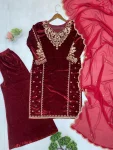 FANCY VELVET EMBROIDERY WORK TOP PALAZZO WITH DUPATTA WEDDING WEAR WHOLESALE PRICE ETHNIC GARMENT (3)
