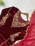 FANCY VELVET EMBROIDERY WORK TOP PALAZZO WITH DUPATTA WEDDING WEAR WHOLESALE PRICE ETHNIC GARMENT (3)