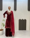 FANCY VELVET EMBROIDERY WORK TOP PALAZZO WITH DUPATTA WEDDING WEAR WHOLESALE PRICE ETHNIC GARMENT (3)