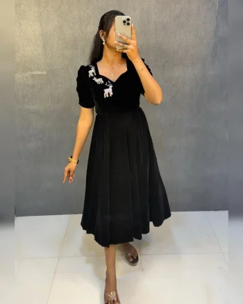 FANCY VELVET MAGGAM (AARI )WORK ONE PIECE DRESS BLACK