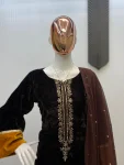 FANCY VELVET SEQUENCE EMBROIDERY WORK TOP PALAZZO WITH DUPATTA FESTIVE WEAR WHOLESALE PRICE ETHNIC GARMENT (3)