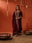 FANCY VELVET SEQUENCE & ZARI EMBROIDERY WORK TOP PALAZZO WITH DUPATTA MAROON