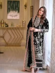 FANCY VELVET SEQUENCE & ZARI EMBROIDERY WORK TOP PALAZZO WITH DUPATTA BLACK