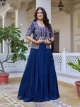 FANCY VICHITRA EMBROIDERY THARED WORK LEHENGA CHOLI WITH KOTI BLUE