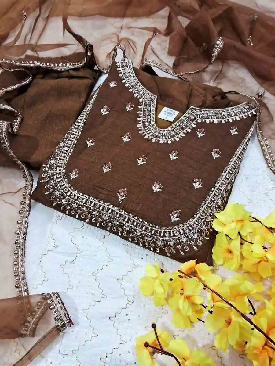 FANCY VICHITRA SILK EMBROIDERY SEQUENCE WORK TOP BOTTOM WITH DUPATTA FESTIVE WEAR WHOLESALE PRICE ETHNIC GARMENT (1)